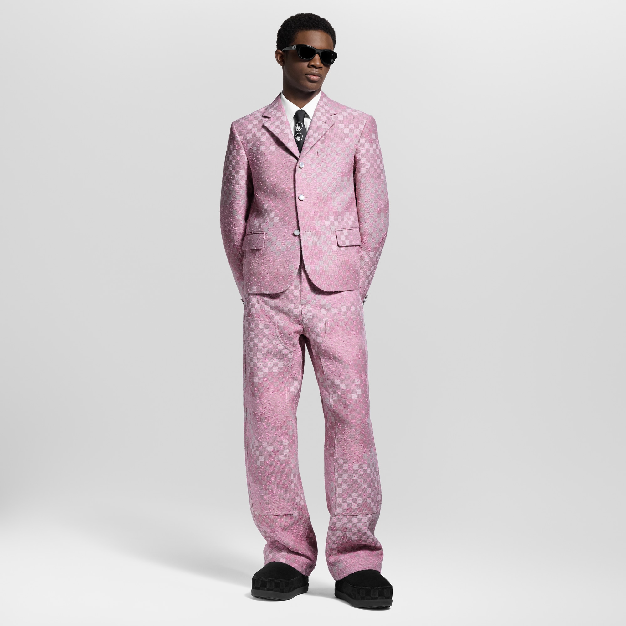 Louis Vuitton ピンク ツイードジャケット Made To Order Cropped Damoflage Tweed Jacket - Men - Ready